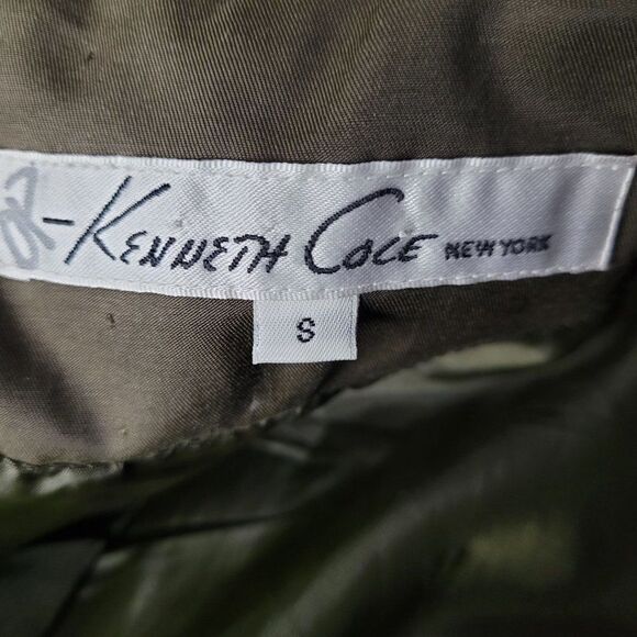Kenneth Cole GIII Army Green Oversized Trench Raincoat S High Neck Mid Thigh - Picture 16 of 16